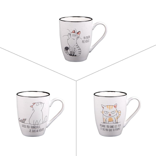 Tasse   23 cl (lot de 3)-FUNNY CAT Couleur multicolore <span itemprop=