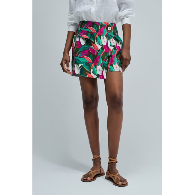 SKORT AVEC MOTIF ET LIN rose <span itemprop=