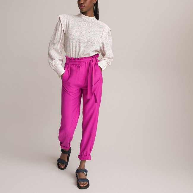 Hot pink paperbag trousers on sale