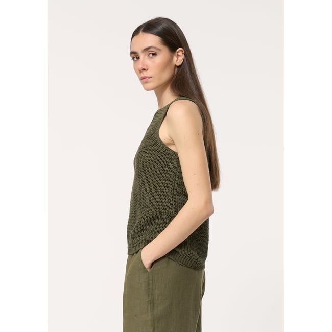 Débardeur kaki ample en maille ajourée kaki <span itemprop=