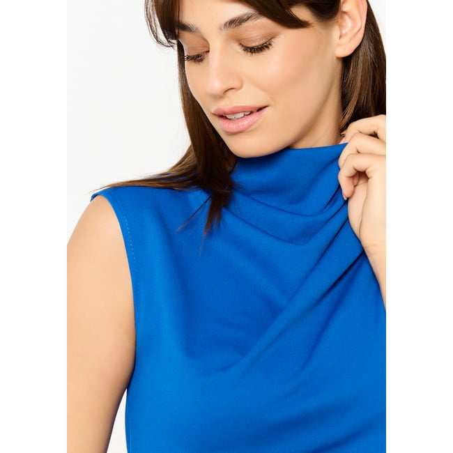 Robe droite en tissu scuba bleu <span itemprop=