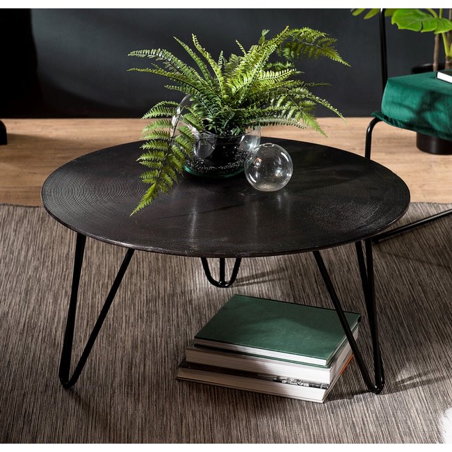 Table basse ronde 75cm métal noir brillant style design contemporain ZALA Couleur noir <span itemprop=