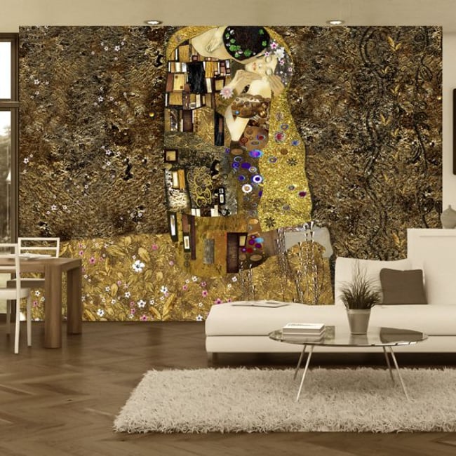 Papier peint intissé panoramique Personnes Klimt inspiration - Golden Kiss Couleur multicouleur <span itemprop=