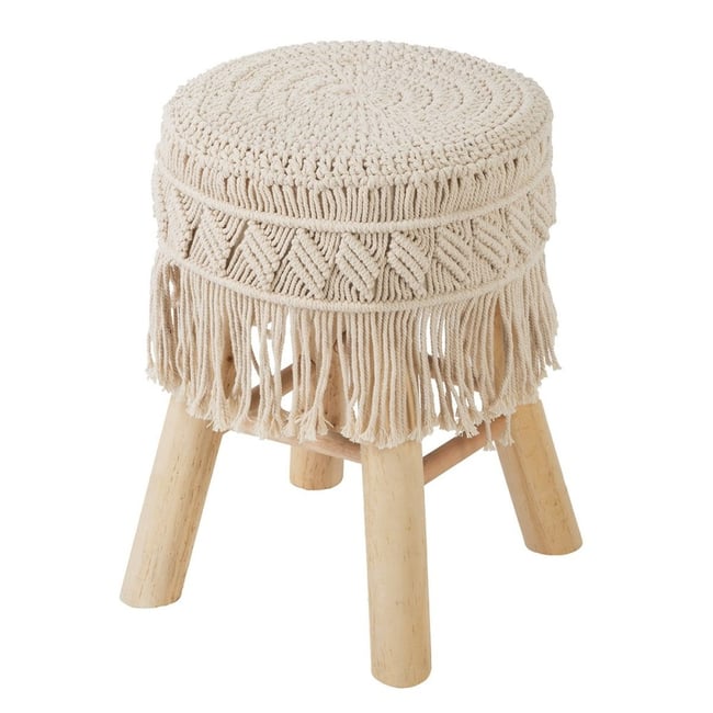 Tabouret D'appoint Macramé Beige Couleur beige <span itemprop=