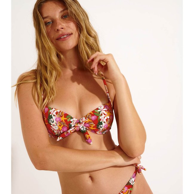Haut de maillot de bain Tolko Shellbay imprimé fond rouge <span itemprop=