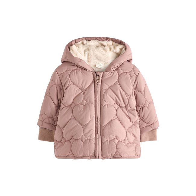 Manteau matelassé bébé manches longues rose motif cœurs <span itemprop=