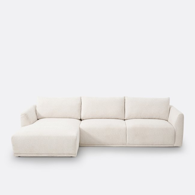 Sofá de canto esquerdo, chenille mesclado, Lupita cru <span itemprop=