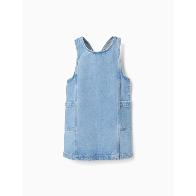 Robe salopette en jean avec poches bleu clair <span itemprop=