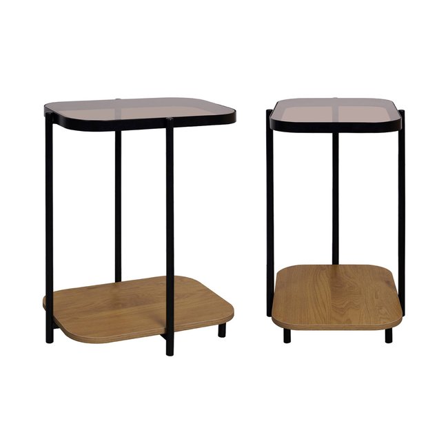 Bouts de canapé vintage métal et décor bois plateaux en verre (lot de 2) SMOOKY Couleur naturel <span itemprop=