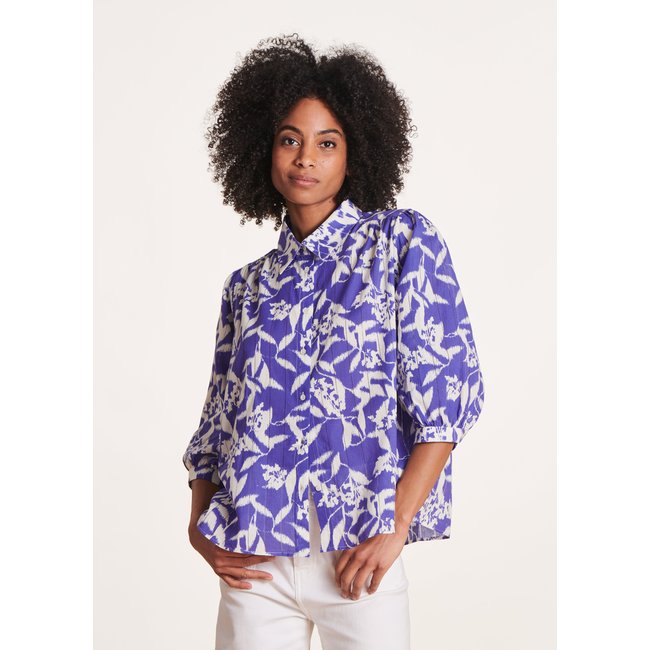 Chemisier en voile de coton biologique ample violet <span itemprop=