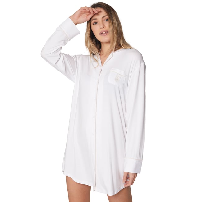 Chemise de nuit manches longues Night Soft blanc <span itemprop=