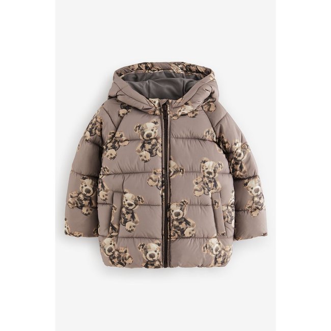 Manteau matelassé manches longues imprimé ours brun <span itemprop=