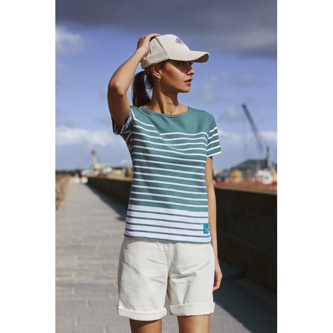 Marinière dos V - coton léger silver pine / blanc <span itemprop=