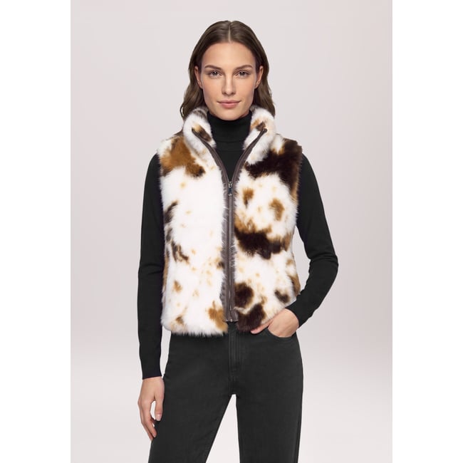 Veste sans manches en peluche à col droit beige/marron <span itemprop=