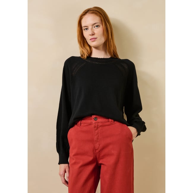 Pull manches longues en laine et coton noir <span itemprop=