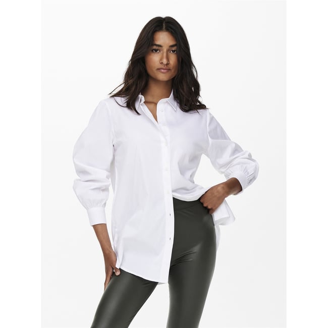 Chemise longue, coupe droite blanc <span itemprop=
