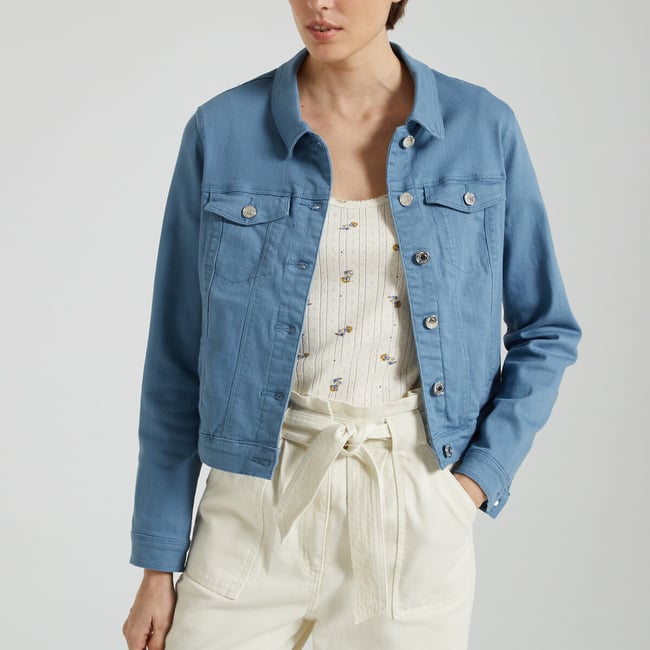 Veste courte, boutonnée bleu <span itemprop=