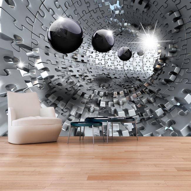 Papier peint intissé panoramique Abstractions Puzzle - Tunnel Couleur noir <span itemprop=