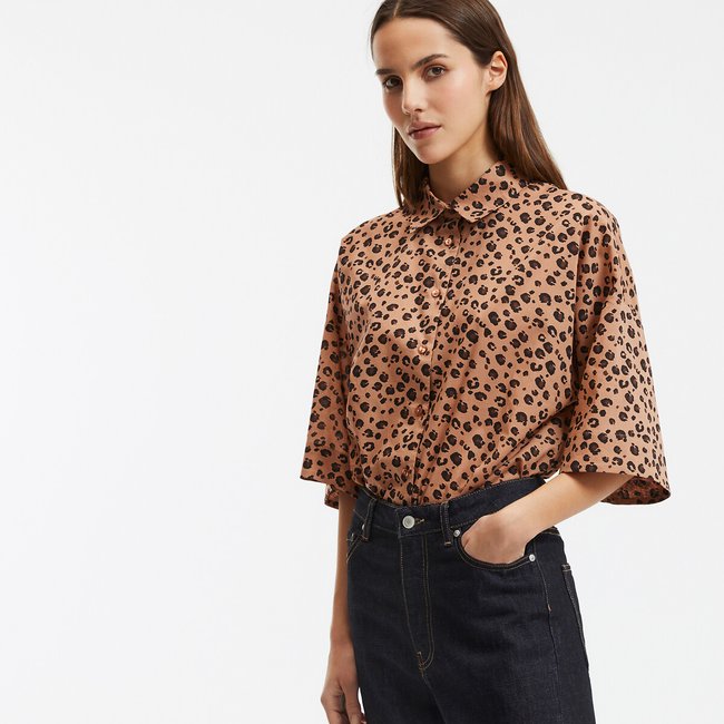 Chemise ample imprimé animalier manches aux coudes imprimé léopard <span itemprop=
