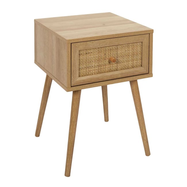 Table de chevet 1 tiroir en cannage BALI Couleur beige <span itemprop=