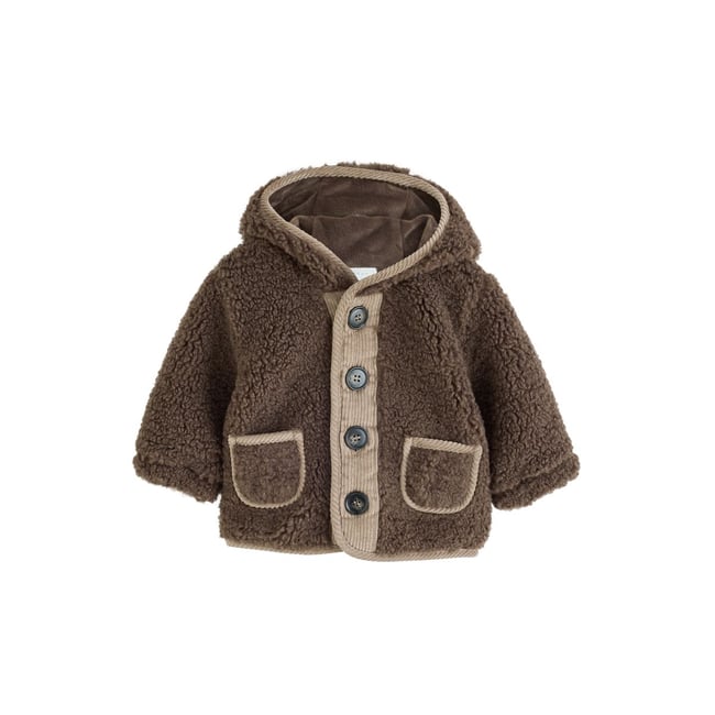 Veste bébé à capuche en peau lainée marron chocolat <span itemprop=