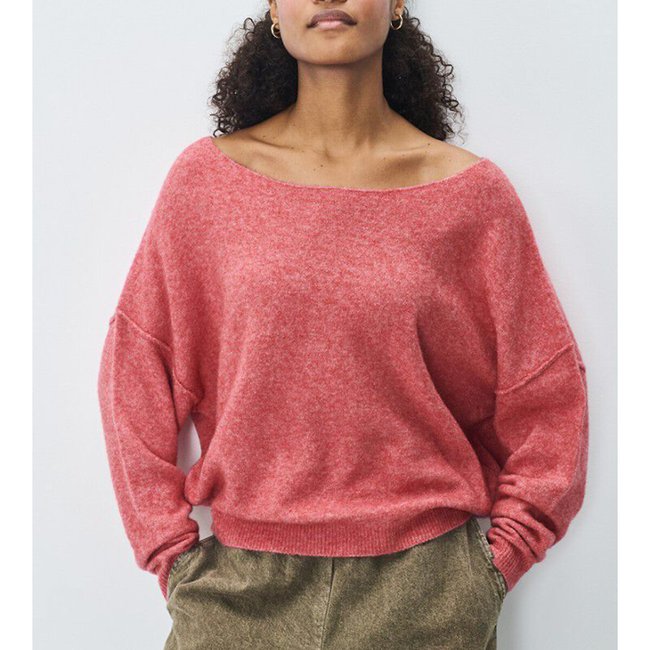 Grobstrickpullover DAMSVILLE, U-Boot-Ausschnitt rosenholz <span itemprop=