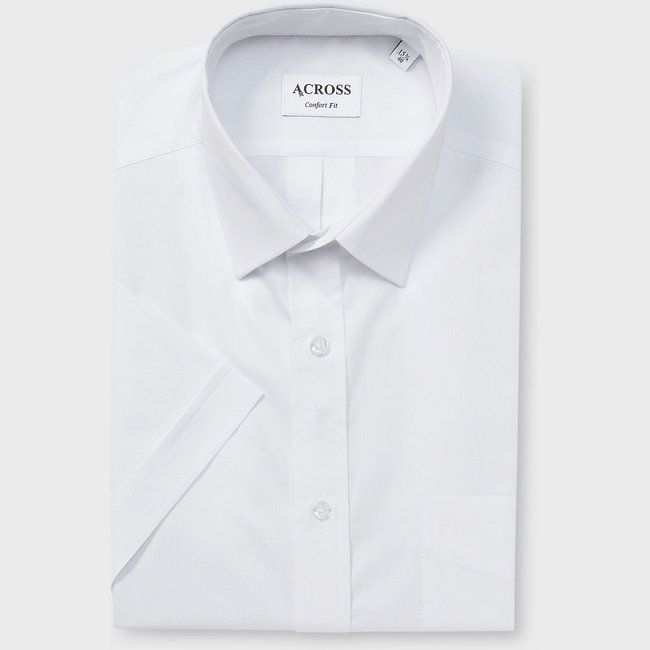 Chemise Confort fit manches courtes en fil à fil blanc <span itemprop=