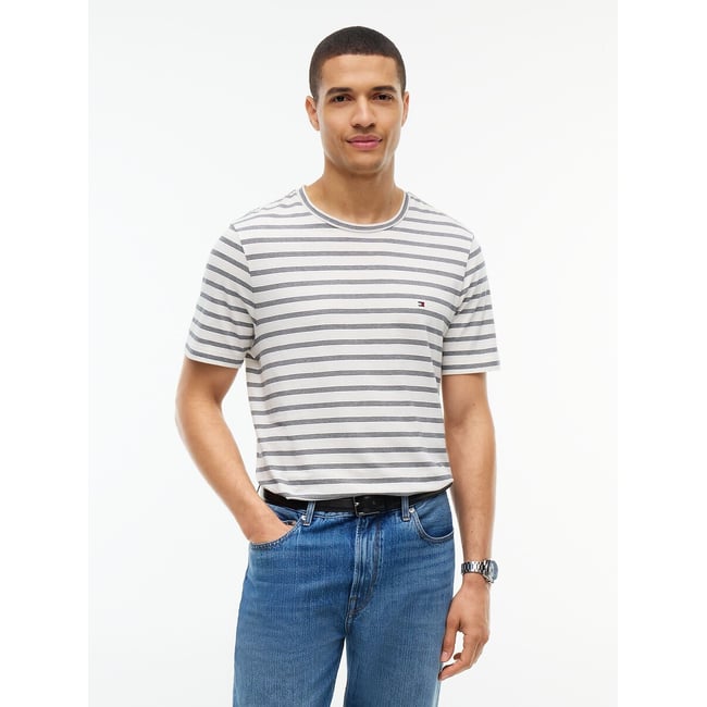T-shirt manches courtes, coupe regular bleu marine/écru <span itemprop=