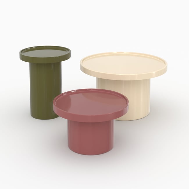 Lot de 3 tables basses laquées en MDF - NORA Couleur blanc <span itemprop=