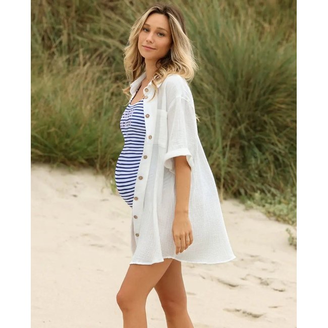 Robe chemise de grossesse et d'allaitement Bertille blanc blanc <span itemprop=