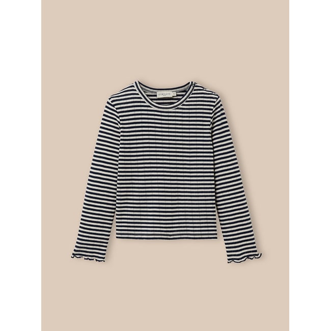 T-shirt en pointelle  - coton biologique rayure marine/ecru <span itemprop=