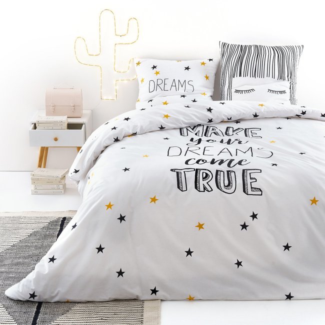 Housse de couette pur coton, Fringe blanc/noir/or <span itemprop=