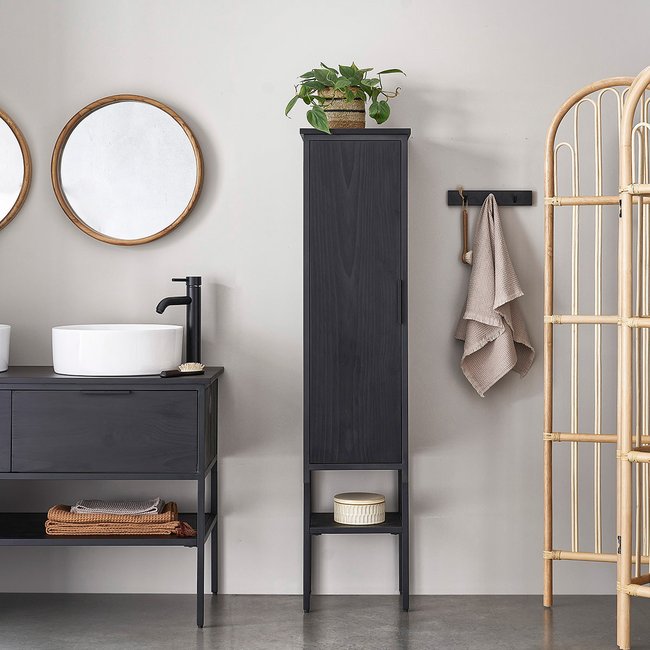 Colonne en bois recyclé et métal  NEVEN Couleur noire <span itemprop=