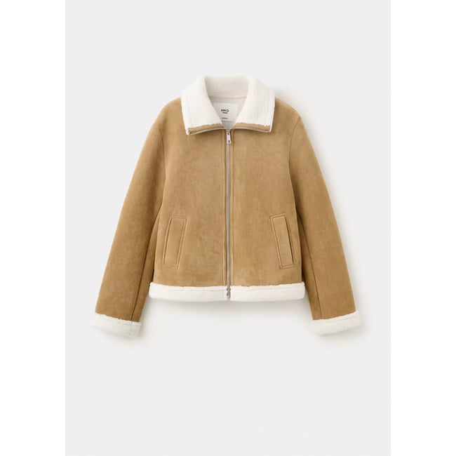 Manteau effet daim imitation mouton retourné tabac <span itemprop=