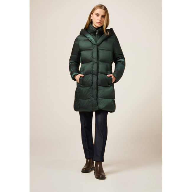 Veste matelassée longue avec capuche vert <span itemprop=