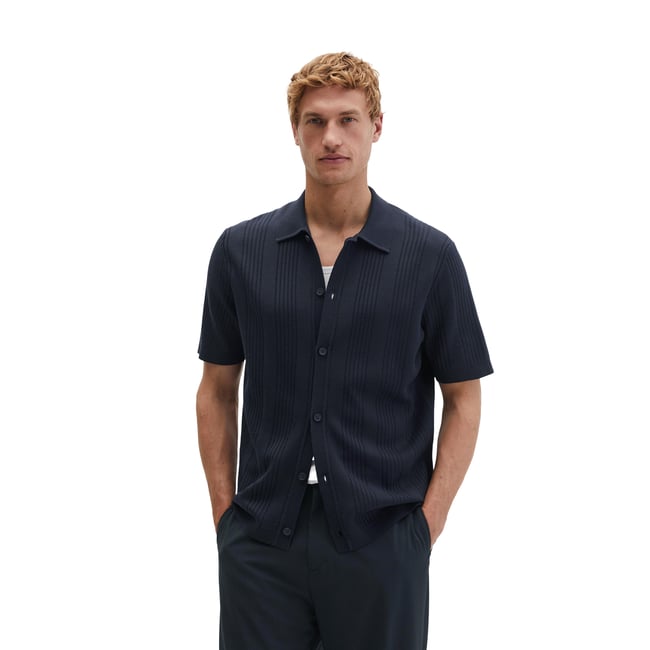 T-shirt à manches courtes en maille fine DFB Travel Collection en pur coton bio bleu foncé <span itemprop=