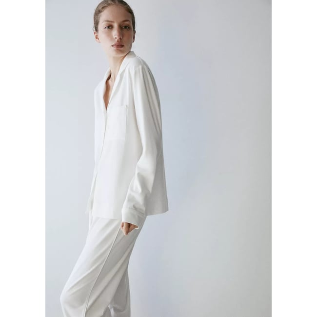 Chemise pyjama coton extensible blanc <span itemprop=