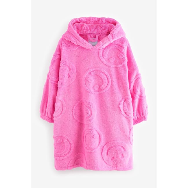 Couverture à capuche en polaire jacquard rose happy face <span itemprop=
