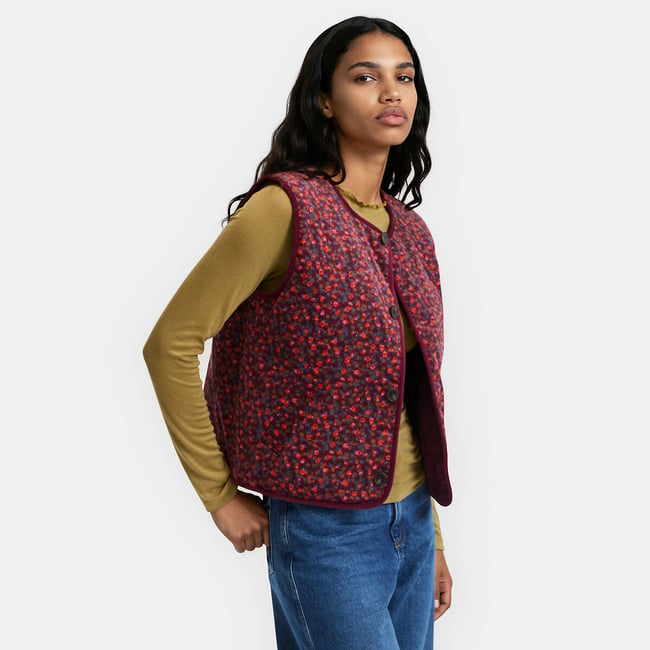 Veste sans manches en velours, imprimé floral, réversible imprimé fleurs fond marine <span itemprop=