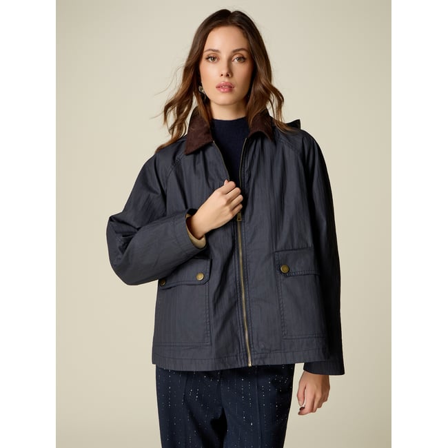 Trench court avec doublure amovible bleu <span itemprop=