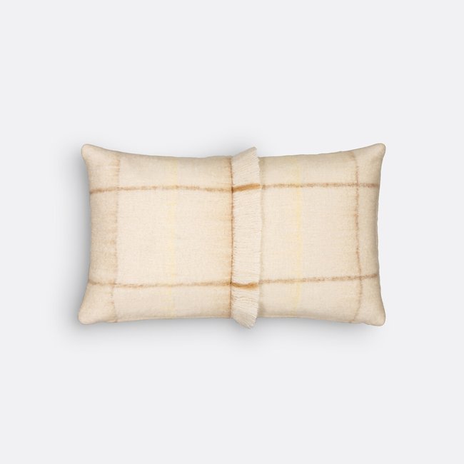 Sarna Fringed Mohair Rectangular Cushion Cover, beige checks, LA REDOUTE INTERIEURS