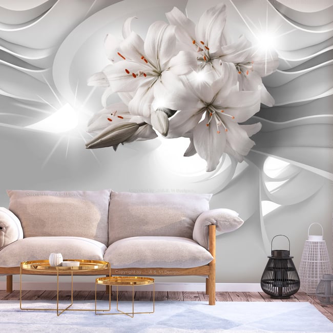 Papier peint intissé panoramique Fleurs Lilies in the Tunnel Couleur rouge <span itemprop=