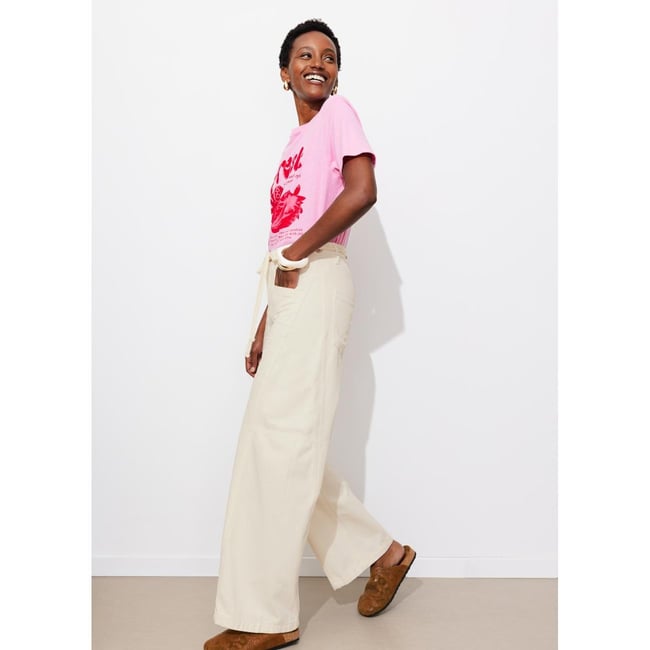 Pantalon large à oeillets ecru <span itemprop=