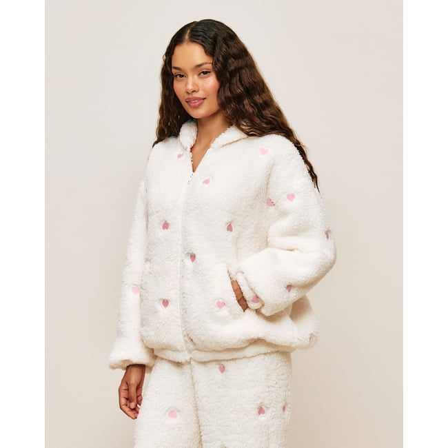 Veste en sherpa brodée de coeurs HEARTBRODIZ ecru <span itemprop=