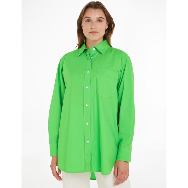 Camisa de algodón orgánico, manga larga verde <span itemprop=