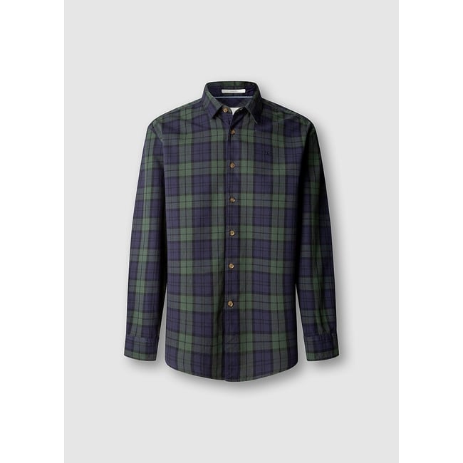 Chemise droite à carreaux, manches longues carreaux bleu/vert <span itemprop=