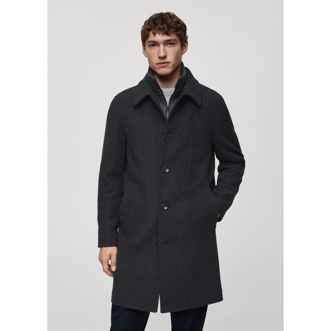 Manteau laine col amovible gris anthracite <span itemprop=