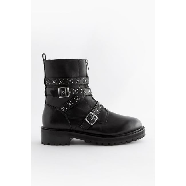 Bottines style motard cloutées noir <span itemprop=