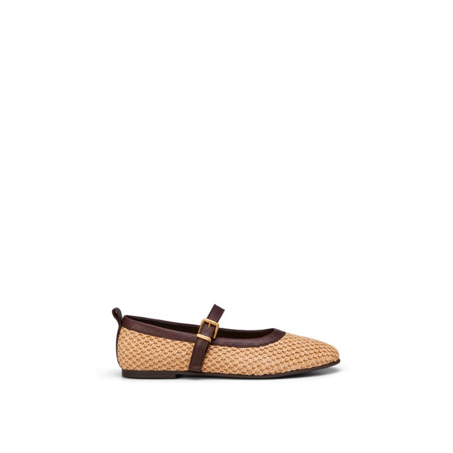 Ballerine modèle Gina en aspect raphia-basting avec cuir beige <span itemprop=
