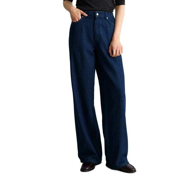 Jeans modèle Tomke wide réalisé avec Orange Fiber bleu <span itemprop=